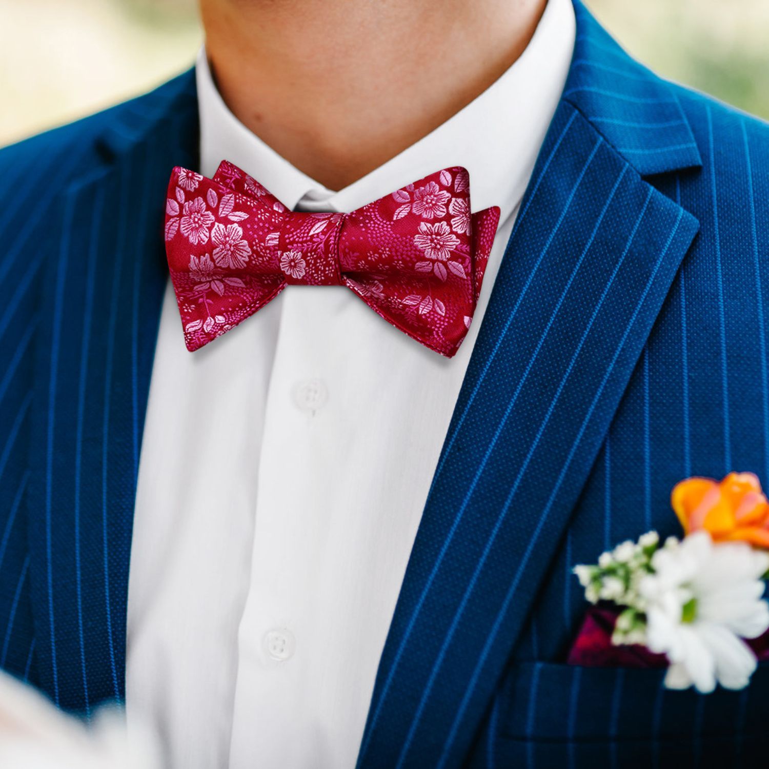 Fashion Habitat Men's Pre-Tied Clip-On Bow Tie – Rose Red Floral With Dickie