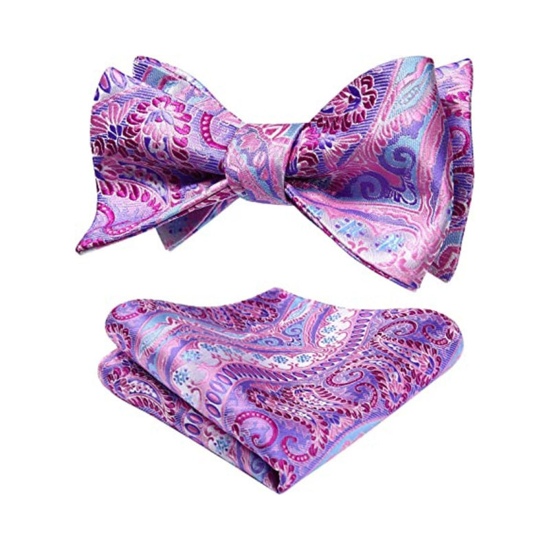 Floral Bow Tie & Pocket Square - A-PINK PAISLEY 2