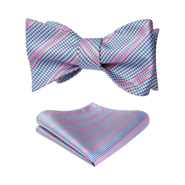 Plaid Bow Tie & Pocket Square - D-PINK / BLUE
