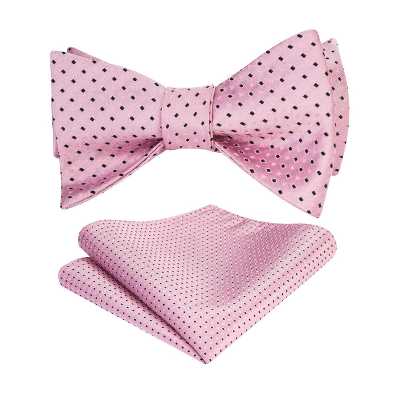 Polka Dots Bow Tie & Pocket Square - 02-PINK/BLACK