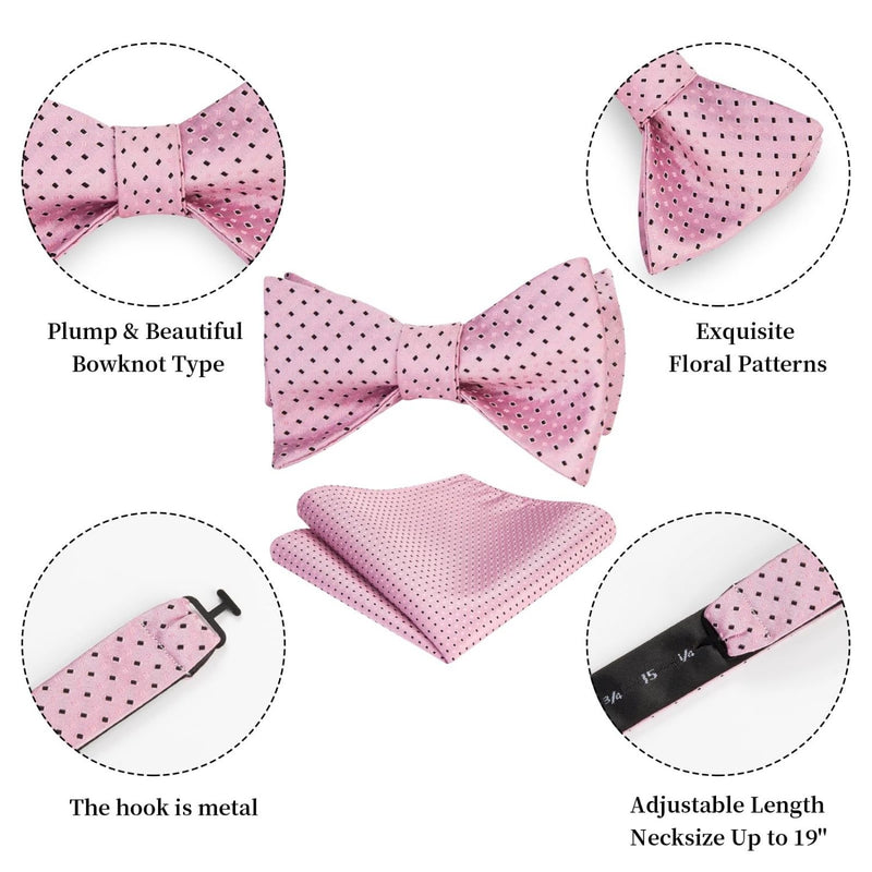 Polka Dots Bow Tie & Pocket Square - 02-PINK/BLACK