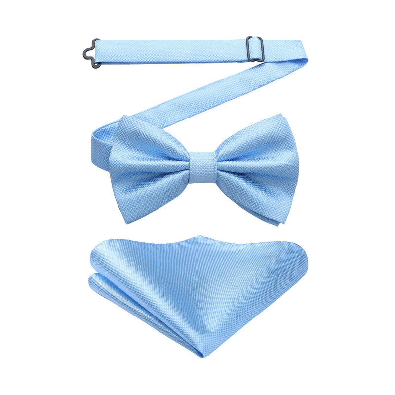 Solid Pre-Tied Bow Tie & Pocket Square - B-BLUE 3