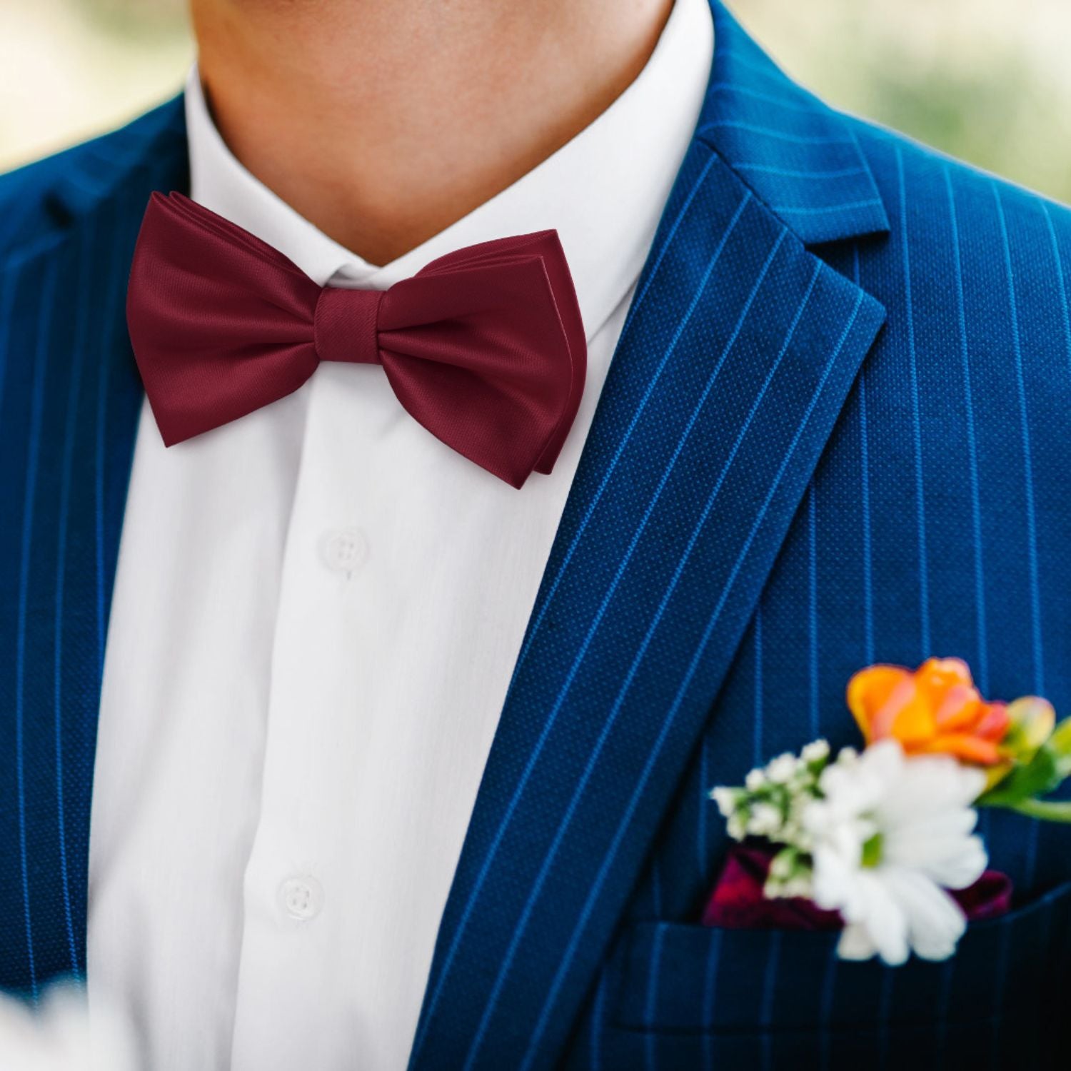 Solid Pre-Tied Bow Tie & Pocket Square - U-BURGUNDY 1