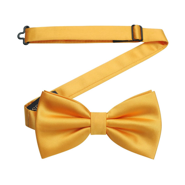 Hisdern Yellow Solid Pre-Tied Bow Tie Adjustable For Wedding Party