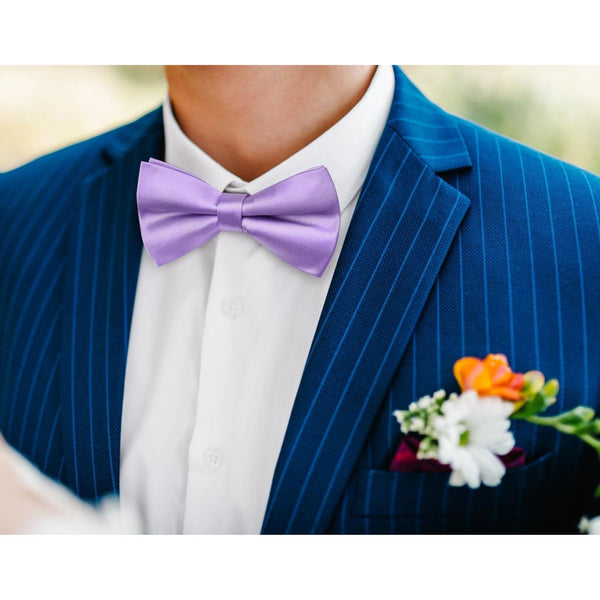 Hisdern Purple Solid Pre-Tied Bow Tie Adjustable For Wedding Party