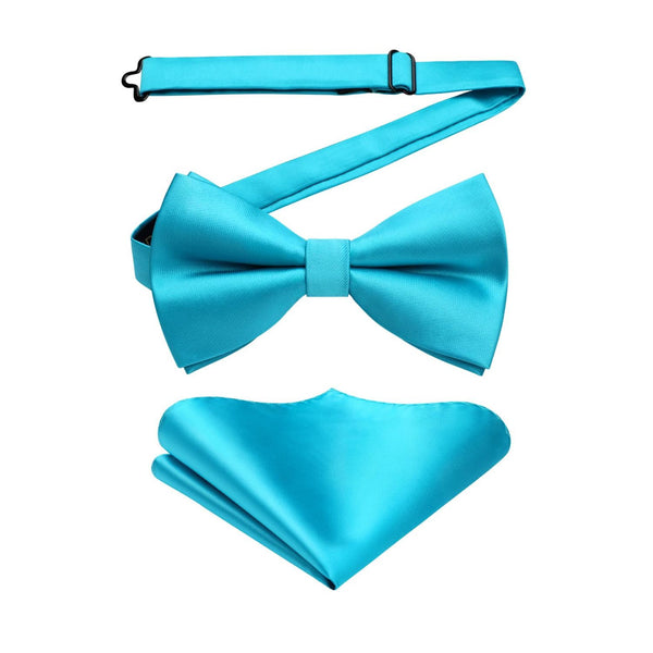 Hisdern Teal Solid Pre-Tied Bow Tie Accessories Set For Evening Wear