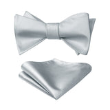 Solid Bow Tie & Pocket Square - N1-SILVER