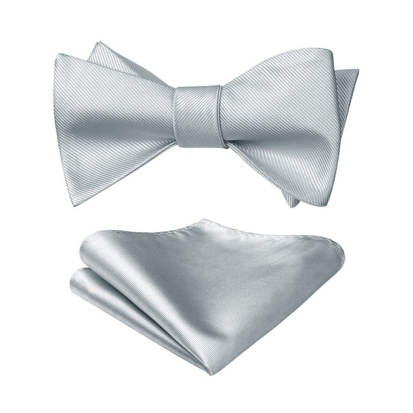 Solid Bow Tie & Pocket Square - N1-SILVER