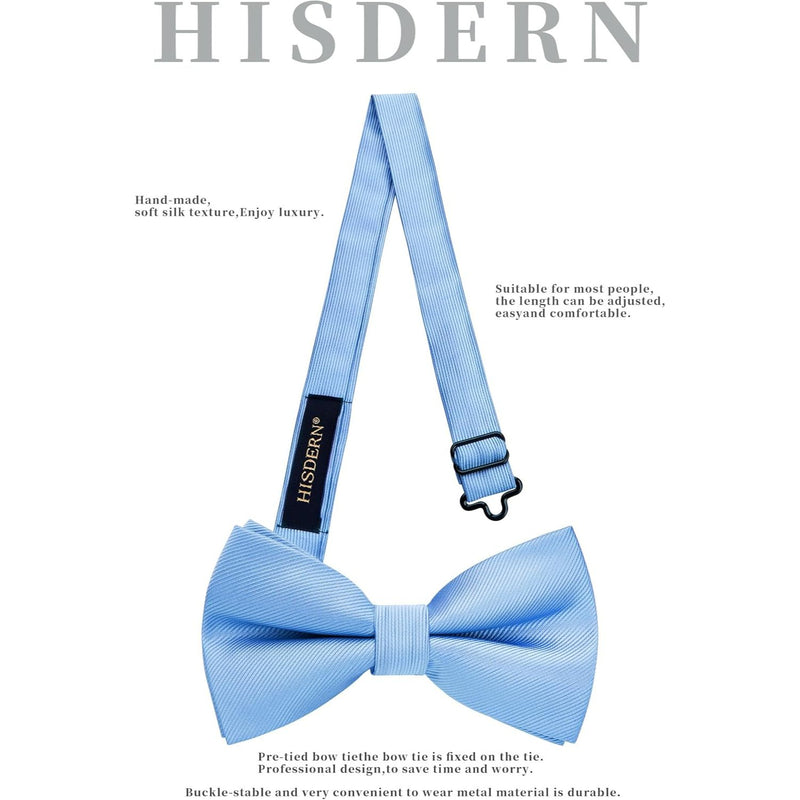 Solid Pre-Tied Bow Tie & Pocket Square - 03-BLUE