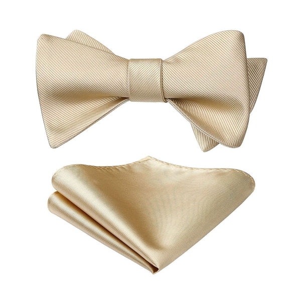 Solid Bow Tie & Pocket Square - B1-CHAMPAGNE