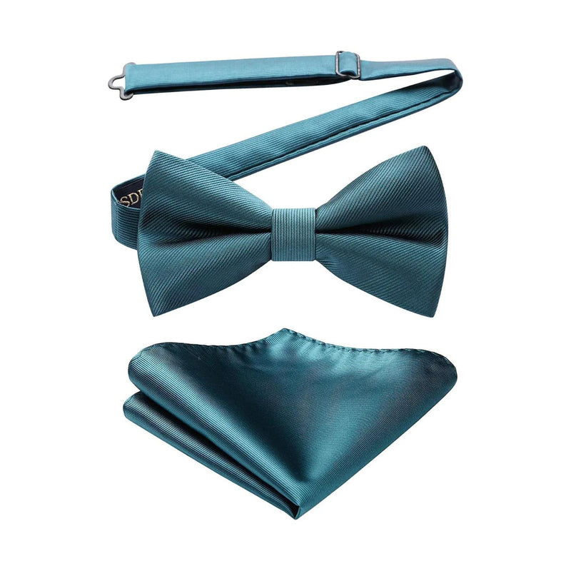 Solid Pre-Tied Bow Tie & Pocket Square - 07-GREEN