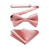Solid Pre-Tied Bow Tie & Pocket Square - 02-PINK