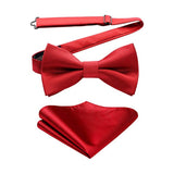 Solid Pre-Tied Bow Tie & Pocket Square - 04-RED