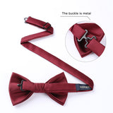 Solid Pre-Tied Bow Tie & Pocket Square - U-BURGUNDY 2