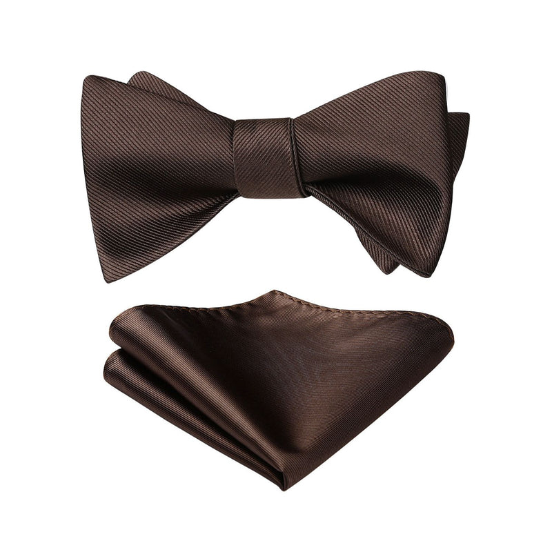 Solid Bow Tie & Pocket Square - H1-BROWN