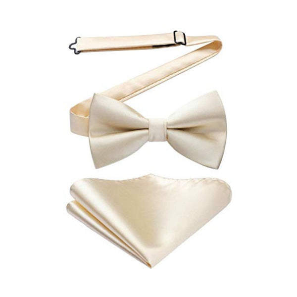 Solid Pre-Tied Bow Tie & Pocket Square - A-CHAMPAGNE 1