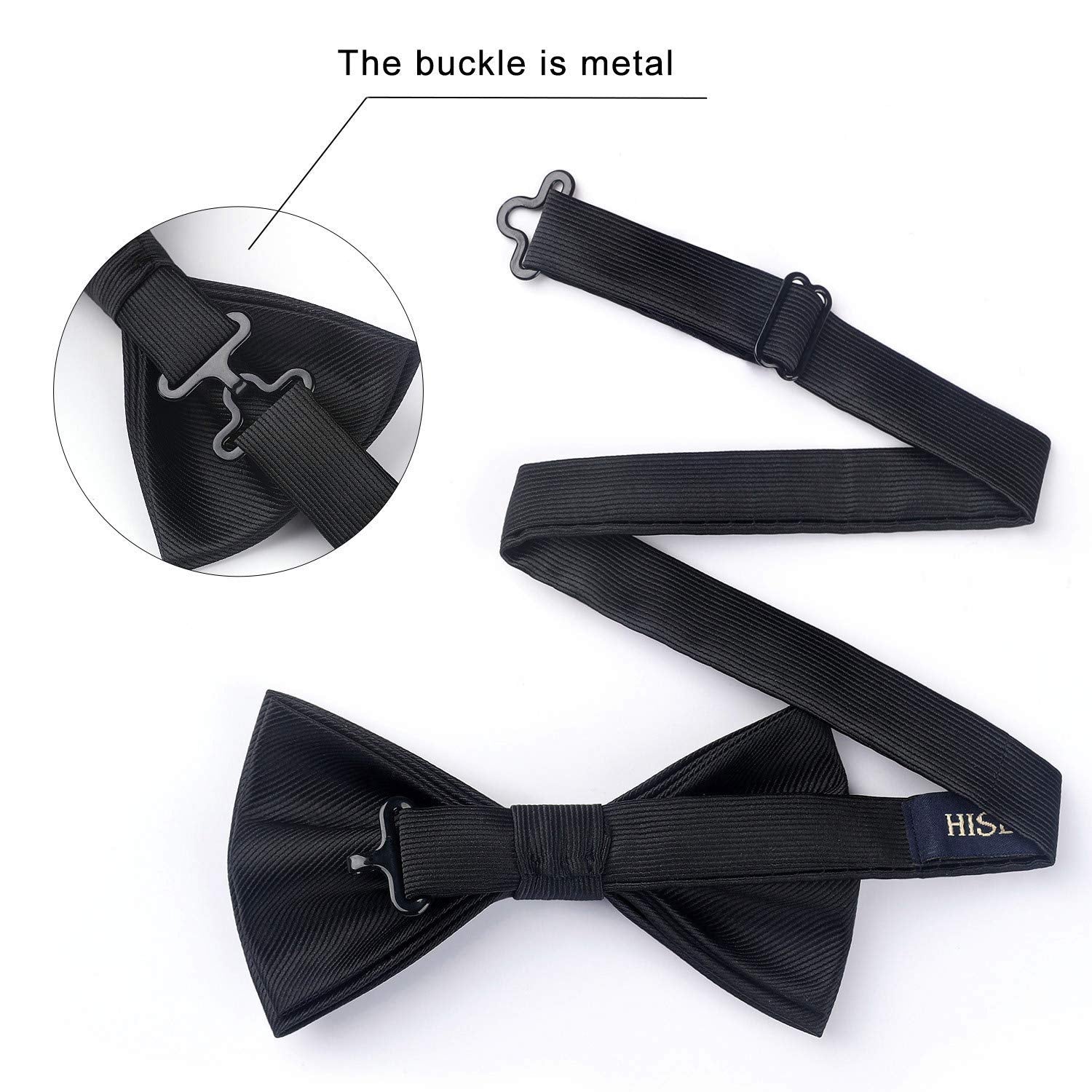 Solid Pre-Tied Bow Tie & Pocket Square - L-BLACK 1