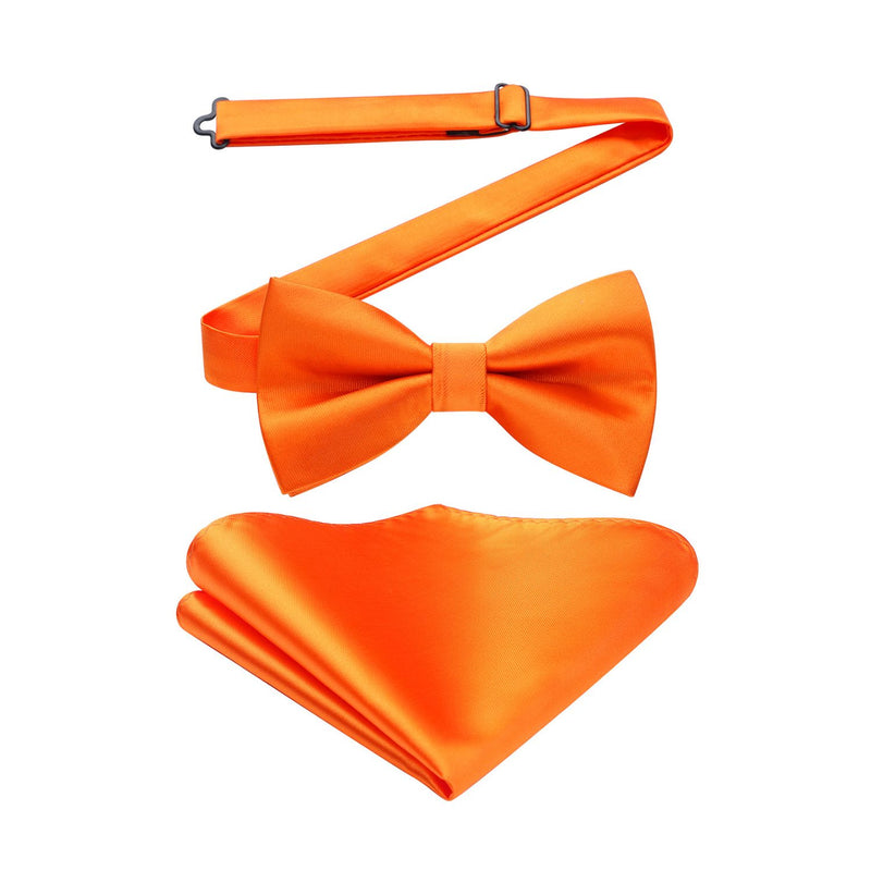 Solid Pre-Tied Bow Tie & Pocket Square - N-BRIGHT ORANGE