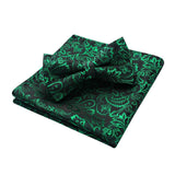 Paisley Pre-Tied Bow Tie & Pocket Square - GREEN-03