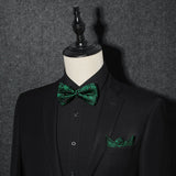 Paisley Pre-Tied Bow Tie & Pocket Square - GREEN-03