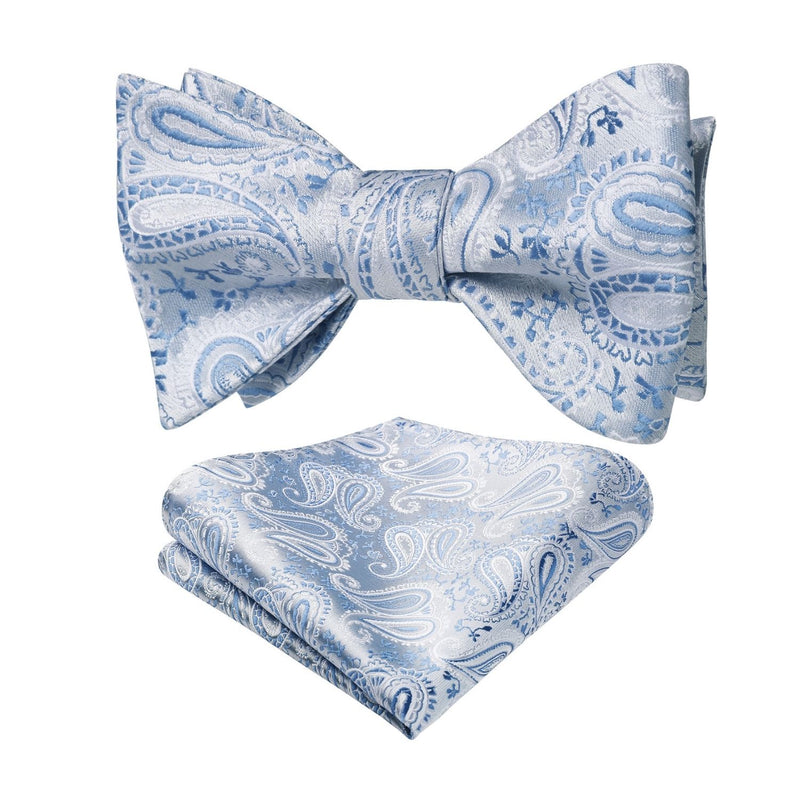 Paisley Bow Tie & Pocket Square - SILVER/BLUE