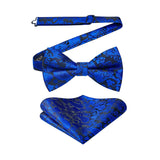 Paisley Pre-Tied Bow Tie & Pocket Square - ROYAL BLUE-12