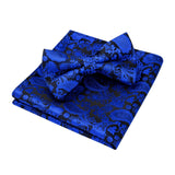 Paisley Pre-Tied Bow Tie & Pocket Square - ROYAL BLUE-12