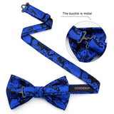 Paisley Pre-Tied Bow Tie & Pocket Square - ROYAL BLUE-12