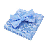 Paisley Pre-Tied Bow Tie & Pocket Square - SKY BLUE-12