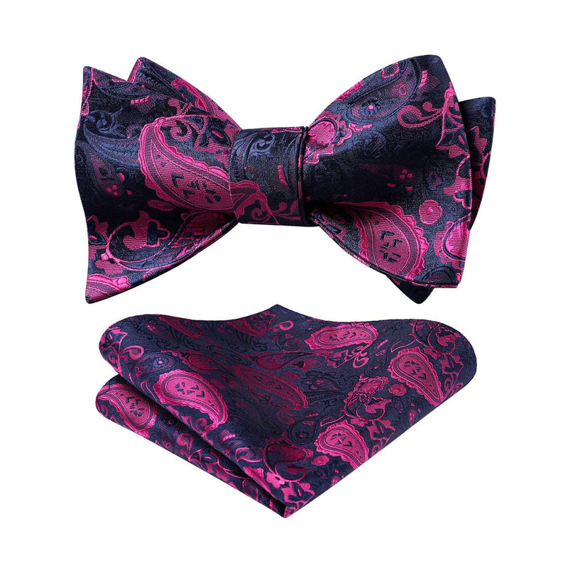 Paisley Bow Tie & Pocket Square - PLUM/NAVY BLUE