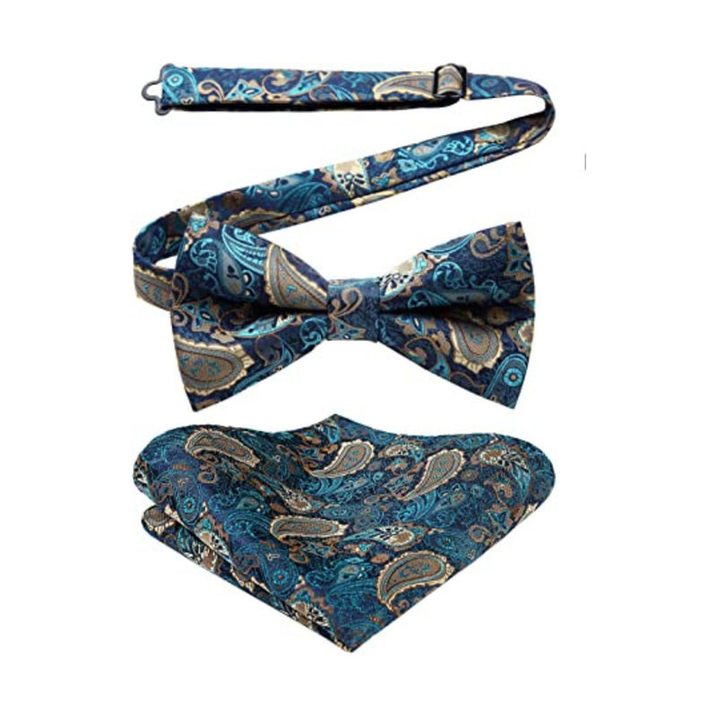 Paisley Pre-Tied Bow Tie & Pocket Square - G-GREEN 3