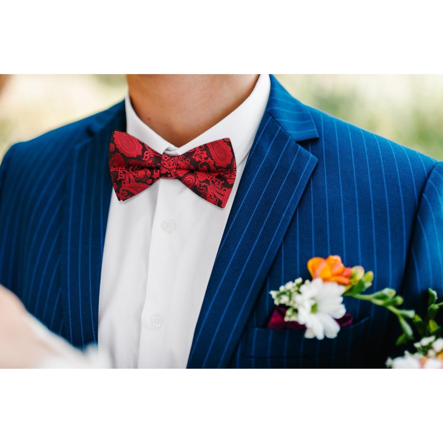 Paisley Pre-Tied Bow Tie - RED-12