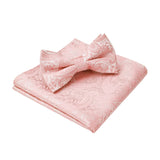 Paisley Pre-Tied Bow Tie & Pocket Square - BABY PINK