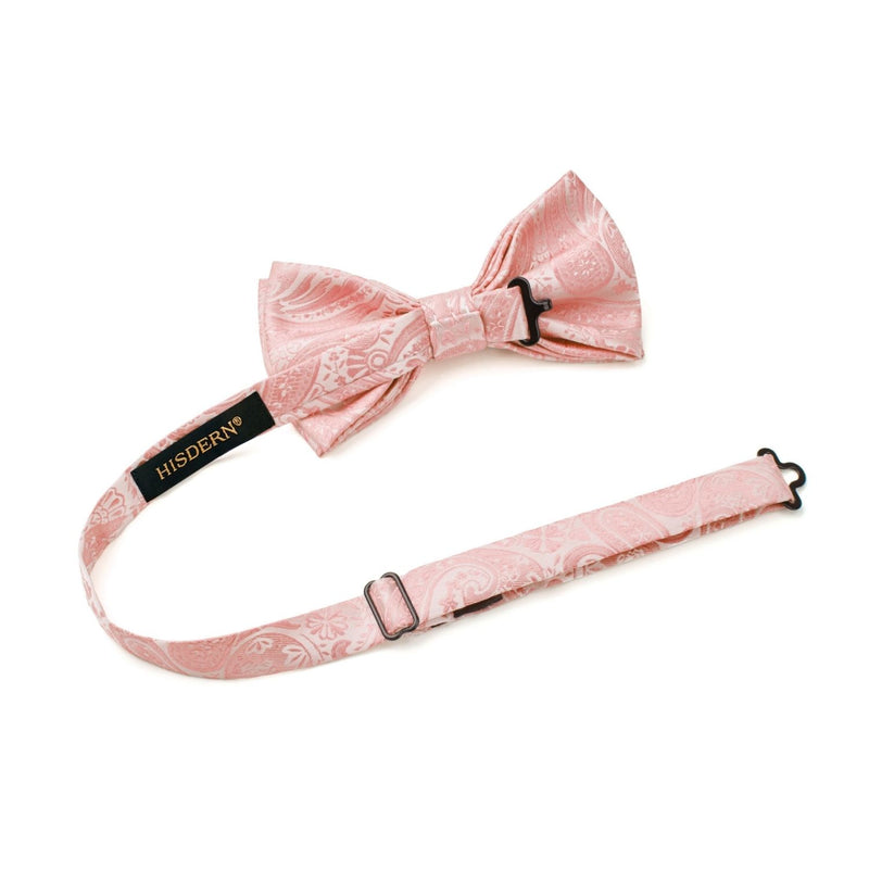 Paisley Pre-Tied Bow Tie & Pocket Square - BABY PINK