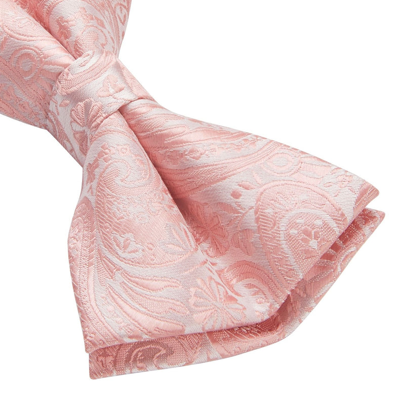 Paisley Pre-Tied Bow Tie & Pocket Square - BABY PINK