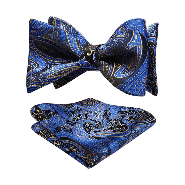 Paisley Floral Bow Tie & Pocket Square - A-B BLUE PAISLEY