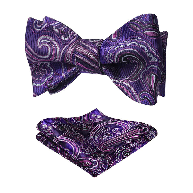 Paisley Formal Bow Tie & Pocket Square - A-PURPLE / PINK – Hisdern
