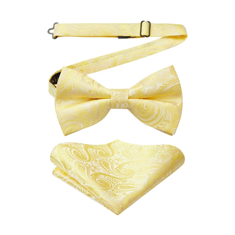 Paisley Pre-Tied Bow Tie & Pocket Square - YELLOW