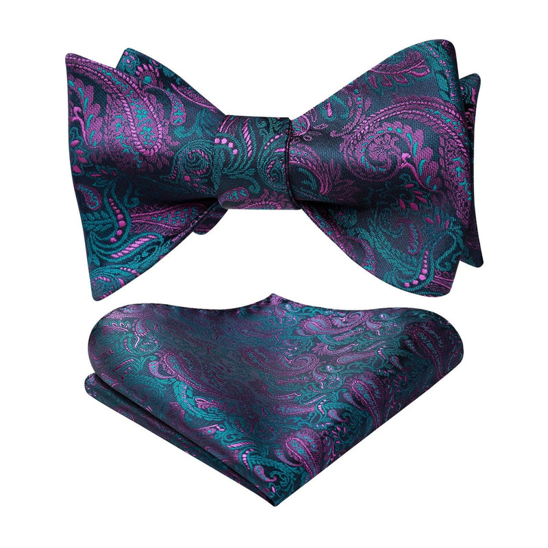 Paisley Bow Tie & Pocket Square - 02-NAVY BLUE/PURPLE