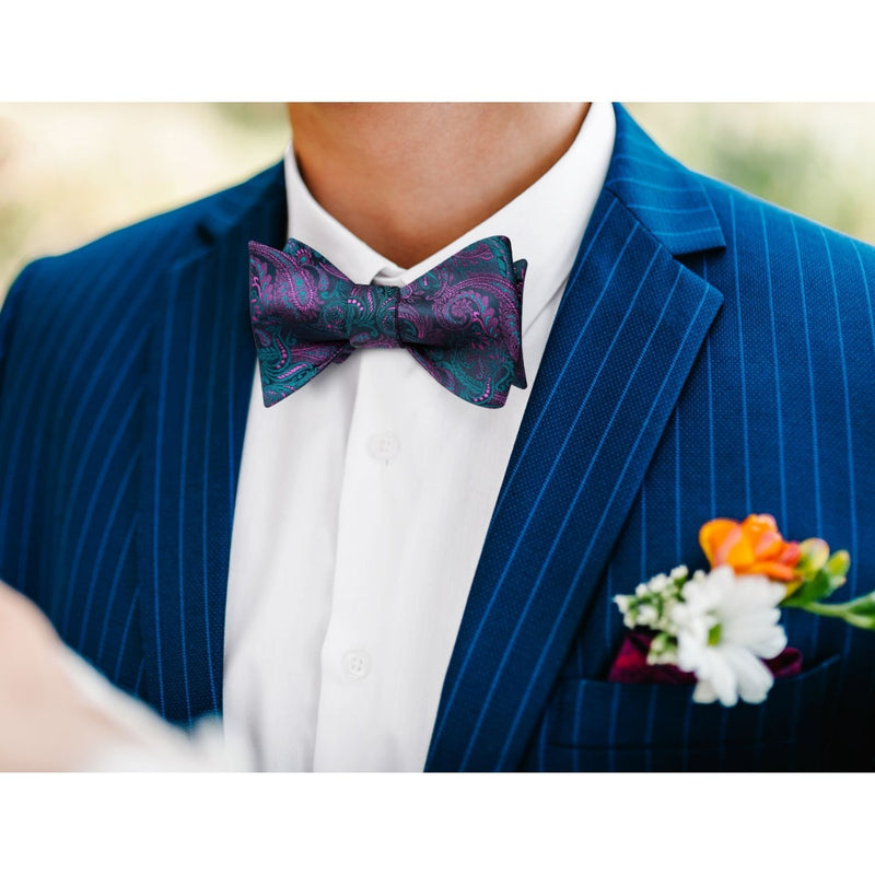 Paisley Bow Tie & Pocket Square - 02-NAVY BLUE/PURPLE