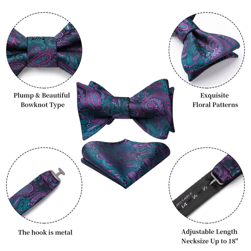 Paisley Bow Tie & Pocket Square - 02-NAVY BLUE/PURPLE