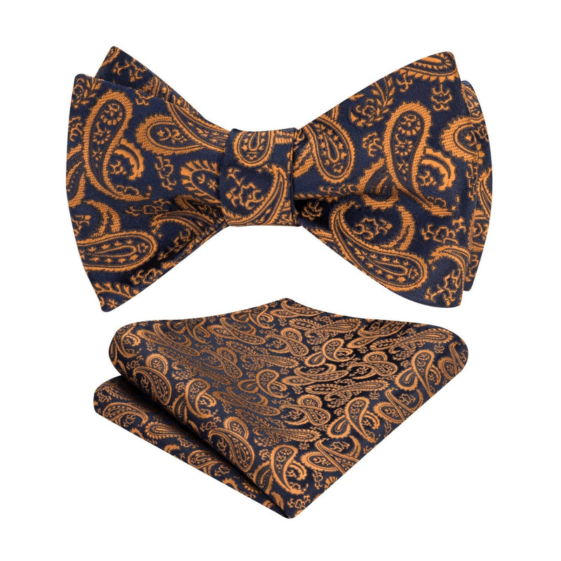 Paisley Bow Tie & Pocket Square - 03-BROWN/GOLD