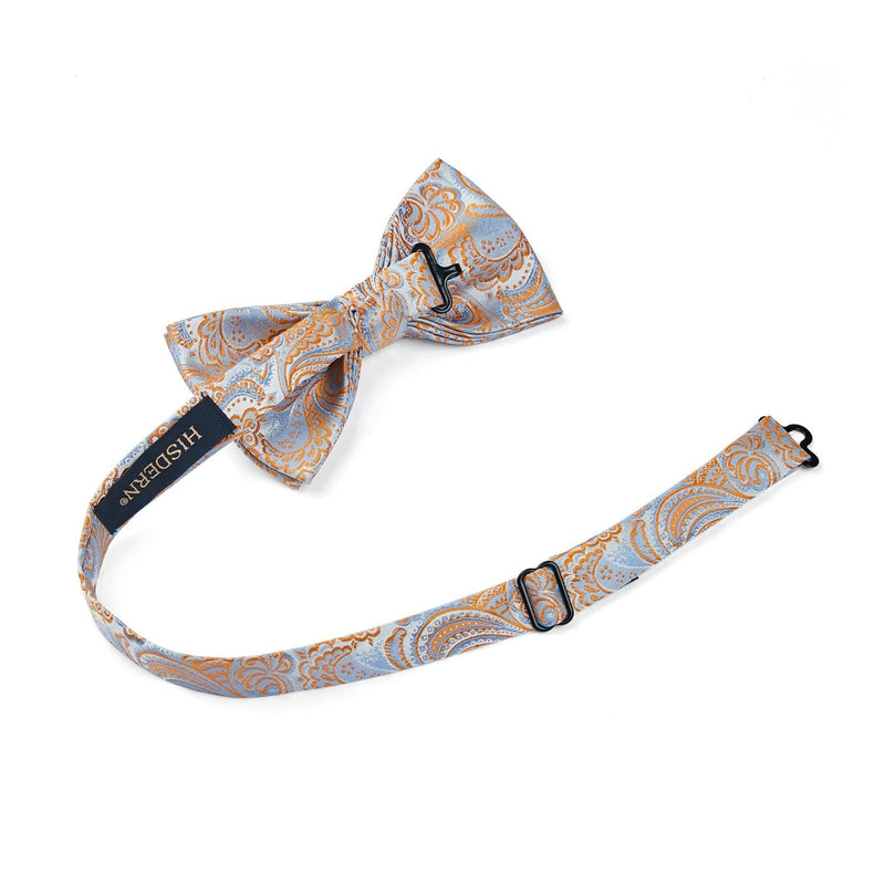 Paisley Pre-Tied Bow Tie & Pocket Square - ORANGE/BLUE