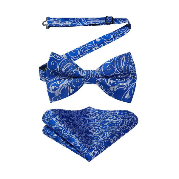 Paisley Pre-Tied Bow Tie & Pocket Square - SAPPHIRE BLUE