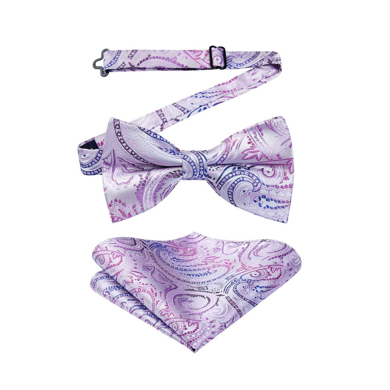 Paisley Pre-Tied Bow Tie & Pocket Square - LIGHT PURPLE