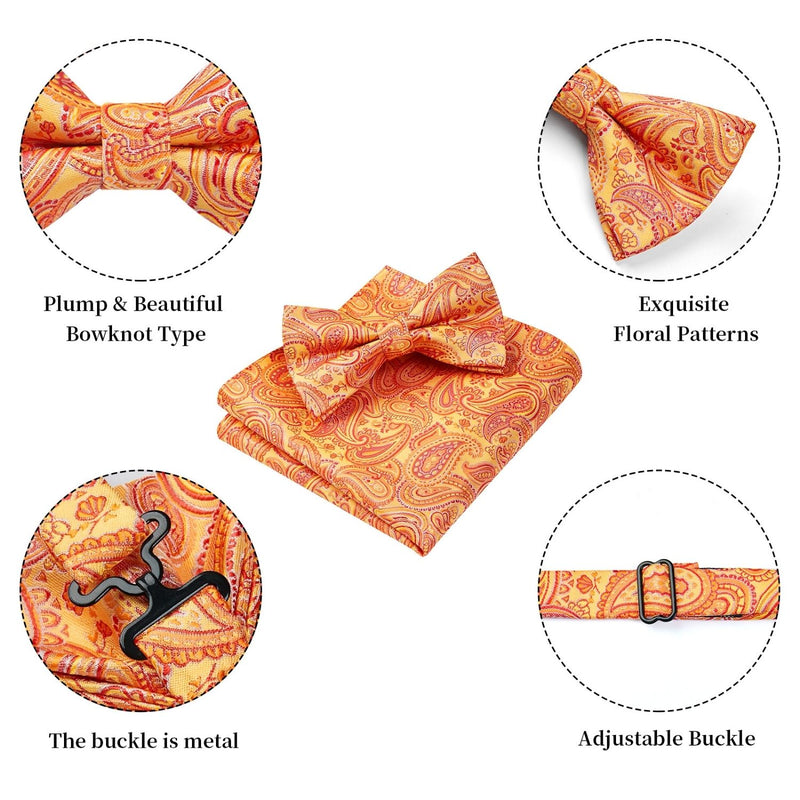 Paisley Pre-Tied Bow Tie & Pocket Square - ORANGE