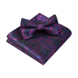 Paisley Pre-Tied Bow Tie & Pocket Square - BLACK PURPLE