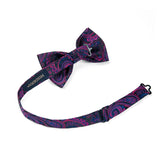 Paisley Pre-Tied Bow Tie & Pocket Square - BLACK PURPLE