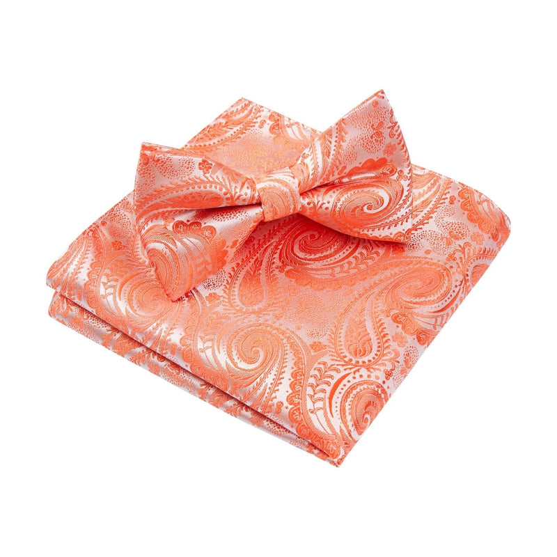 Paisley Pre-Tied Bow Tie & Pocket Square - ORANGE-1