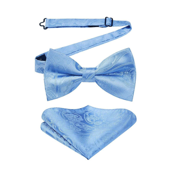 Paisley Pre-Tied Bow Tie & Pocket Square - SKY BLUE